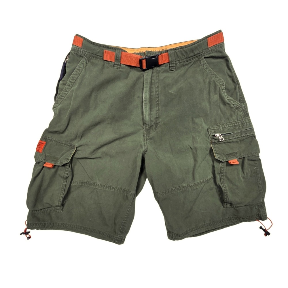 Vintage Abercrombie & Fitch Paratroops Cargo Shorts Mens M Green Orange Belt Y2K
